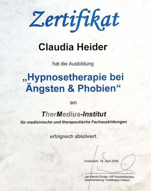 Zertifikat Hypnosetherapie